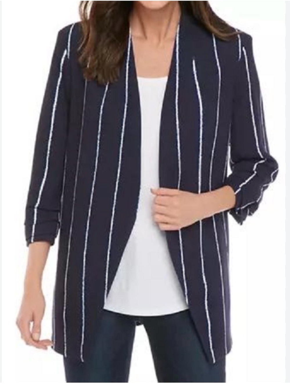 The Limited NWT Navy Vertical Stripe Open Front Blazer